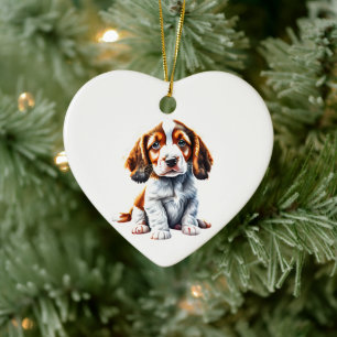 Ornamento De Cerâmica Filhote de Welsh Springer Spaniel Personalizado