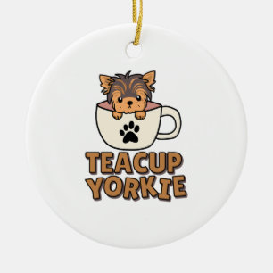 Ornamento De Cerâmica Filhote de Yorkie xícara de chá