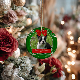 Ornamento De Cerâmica Filhote Gatinho 1º Natal Vermelho Verde Azevinho F