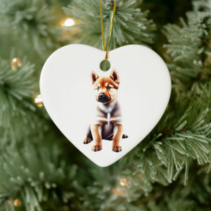 Ornamento De Cerâmica Filhote Personalizado de Spitz Finlandês