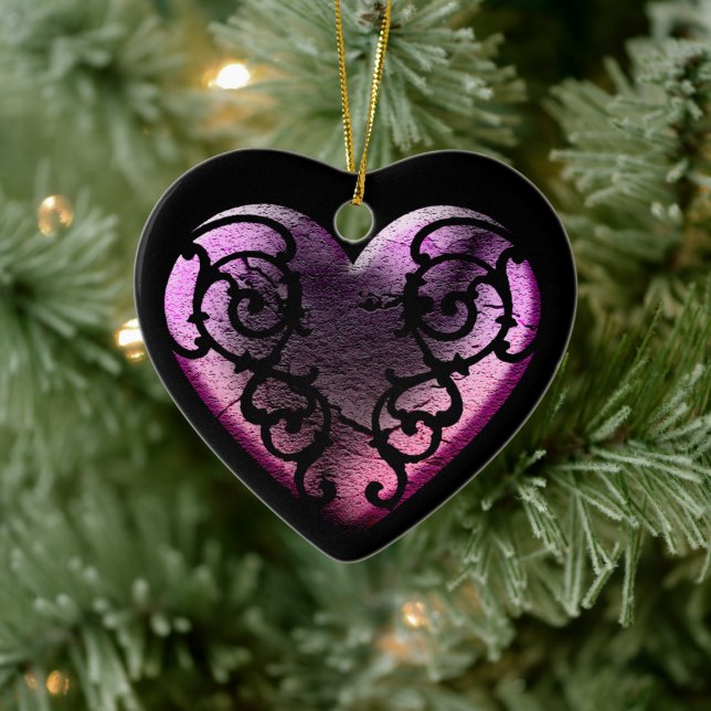 Ornamento De Cerâmica Filigree Goth Pink Heart (Árvore)
