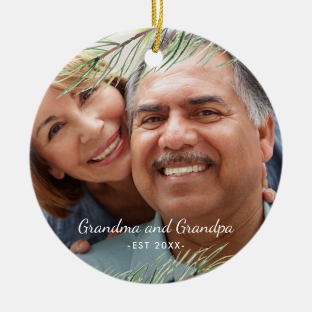Ornamento De Cerâmica Filmagem simples Vovó e vovô no último ano (Frente)