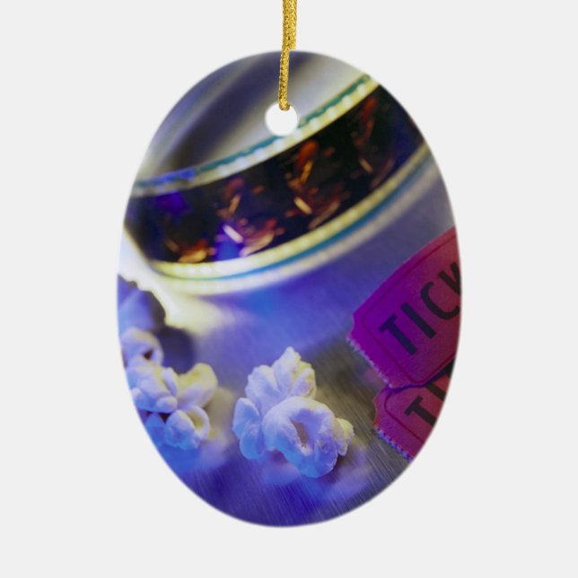 Ornamento De Cerâmica Filme, pipoca & bilhetes do cinema (Frente)