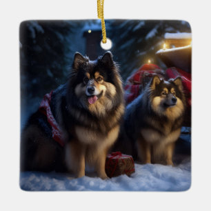Ornamento De Cerâmica Finnish Lapphund Neve Trenó Natal Decoração de Nat