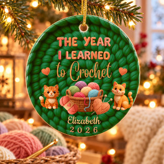 Ornamento De Cerâmica Fio de Crochê Verde Natal Nome Personalizado Ano
