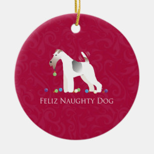 Ornamento De Cerâmica Fio Fox Terrier Feliz Naughn Dog Natal