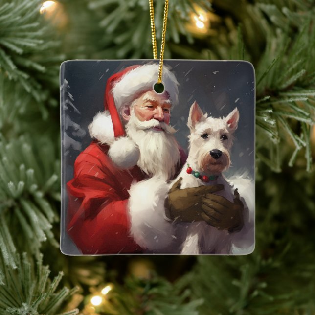 Ornamento De Cerâmica Fio Fox Terrier Santa Claus Natal Festivo (Árvore)