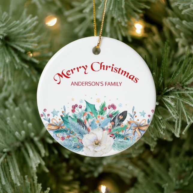 Ornamento De Cerâmica Fir Twigs E Rosa Branca (Árvore)