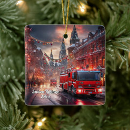 Ornamento De Cerâmica Fire Truck Natal