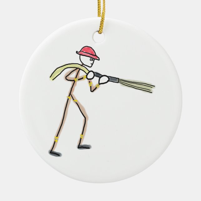 Ornamento De Cerâmica Firefighter Stickman (Frente)