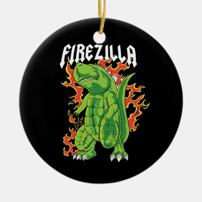 Ornamento De Cerâmica Firezilla Green E Fire Monster (Frente)