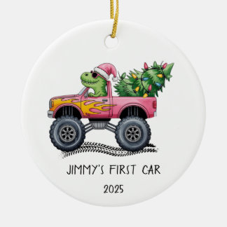 Ornamento De Cerâmica First Car Personalized Dinosaur Monster Truck