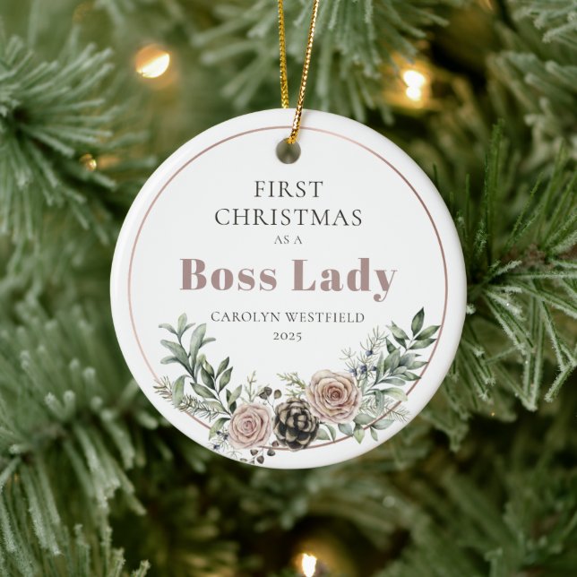 Ornamento De Cerâmica First Christmas as a Boss Lady Name Year (Árvore)