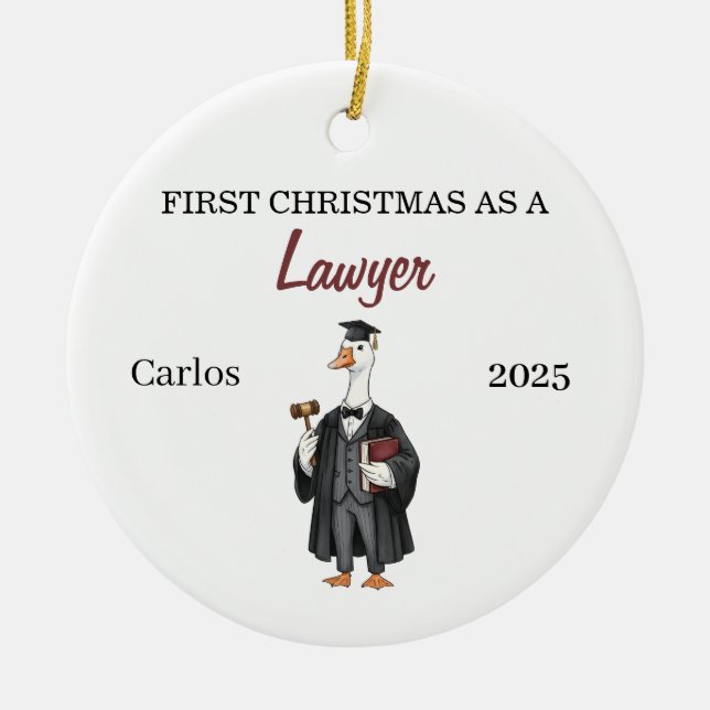 Ornamento De Cerâmica First Christmas as a Lawyer Ornament, silly goose (Frente)