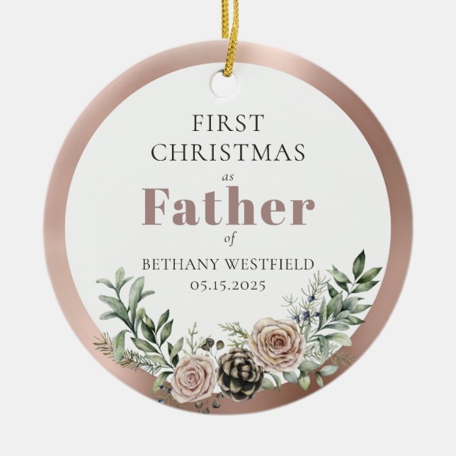 Ornamento De Cerâmica First Christmas as Father Photo Keepsake (Frente)