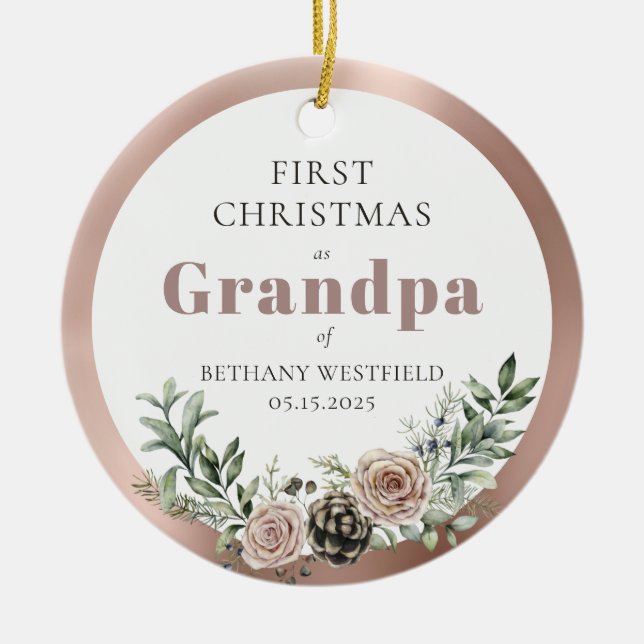 Ornamento De Cerâmica First Christmas as Grandpa Photo Keepsake (Frente)