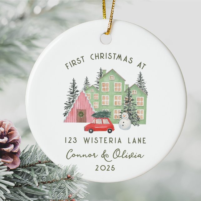 Ornamento De Cerâmica First Christmas at New Home Personalized Address (First Christmas at Personalized Address New Home Ornament Custom Name Year Housewarming House Gift)