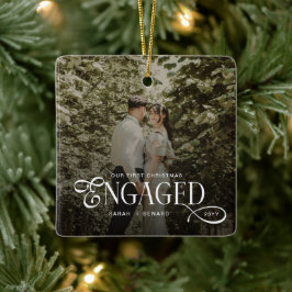 Ornamento De Cerâmica First Christmas Engaged  Chic Couples Photo