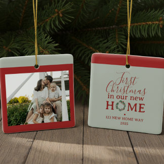 Ornamento De Cerâmica First Christmas In Our New Home Family Photo