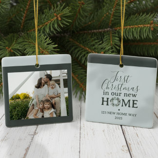 Ornamento De Cerâmica First Christmas In Our New Home Family Photo