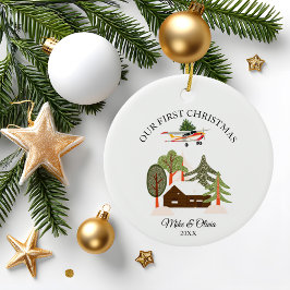 Ornamento De Cerâmica First Christmas New Home Cessna Airplane and Tree