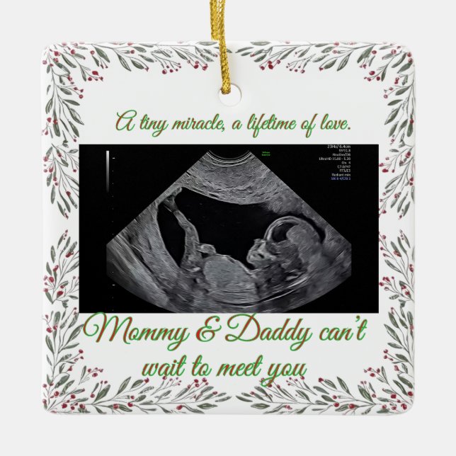 Ornamento De Cerâmica First Christmas Pregnancy Ultrasound Photo Holiday (Frente)