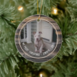 Ornamento De Cerâmica First Christmas Puppy Dog Pet Multi Photo Keepsake<br><div class="desc">A keepsake to accent your tree with this rustic ornament featuring your favorite photos with dark wood print.</div>
