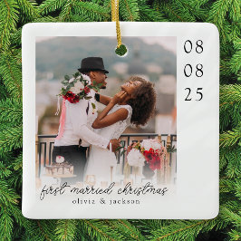 Ornamento De Cerâmica First Married Christmas Photo Keepsake