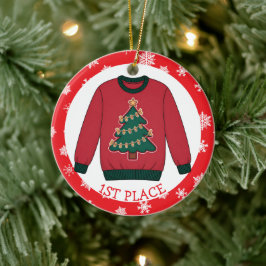 Ornamento De Cerâmica First Place Ugly Sweater Winner Christmas