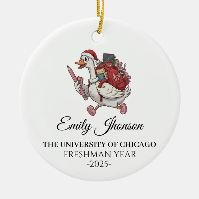 Ornamento De Cerâmica First Year At College Ornament, College Christmas  (Frente)