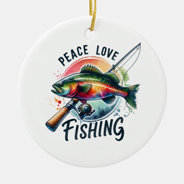 Ornamento De Cerâmica Fisher Gift Peace Love Fisheries (Frente)