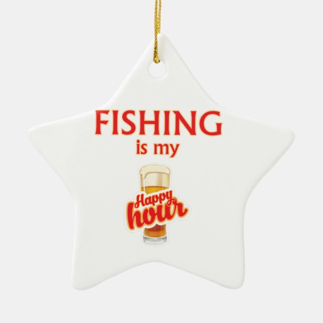 Ornamento De Cerâmica Fishing Is My Happy Hour (Frente)