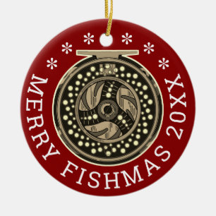 Ornamento De Cerâmica "Fishmas Felizes" personalizados: Angler de pesca