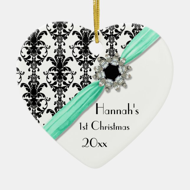 Ornamento De Cerâmica Fita branca do damasco do preto da curvatura da (Frente)