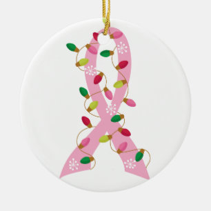 Ornamento De Cerâmica Fita cor-de-rosa com cancro da mama das luzes de
