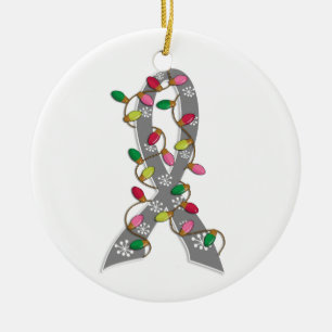 Ornamento De Cerâmica Fita das luzes de Natal do cancro cerebral