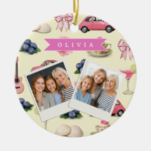Ornamento De Cerâmica Fita de Cocktail Rosa Coquette Fofa Personalizada