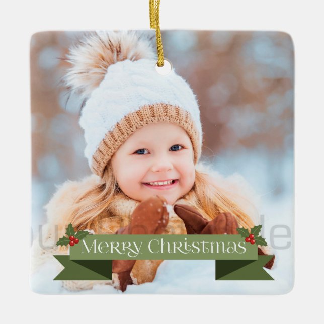 Ornamento De Cerâmica Fita de Natal Verde (Frente)