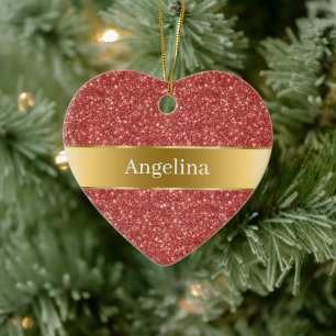 Ornamento De Cerâmica Fita Dourada Brilho Lantejoulas Vermelhas Natal