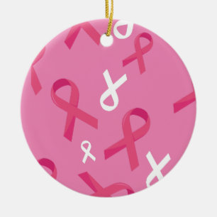 Ornamento De Cerâmica Fita Rosa de Sobrevivente de Conscientização do Câ
