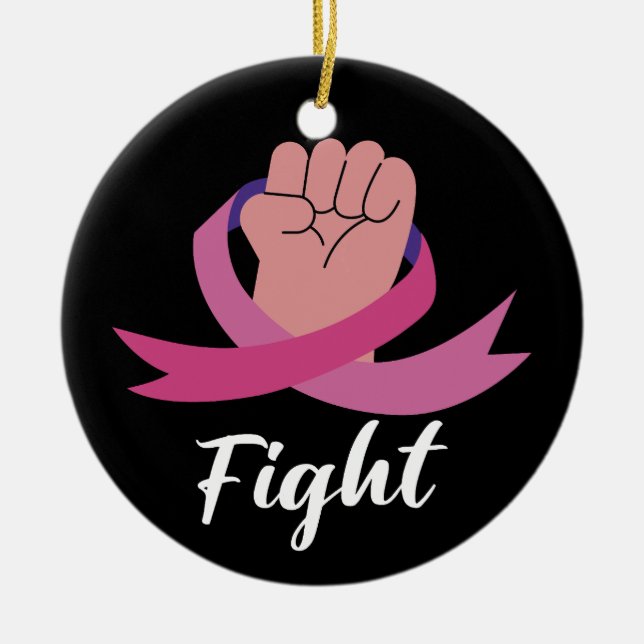 Ornamento De Cerâmica Fita rosa Mulheres Canceres Sensibilização Cancer  (Frente)