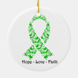 Ornamento De Cerâmica Fita verde da consciência da esperança