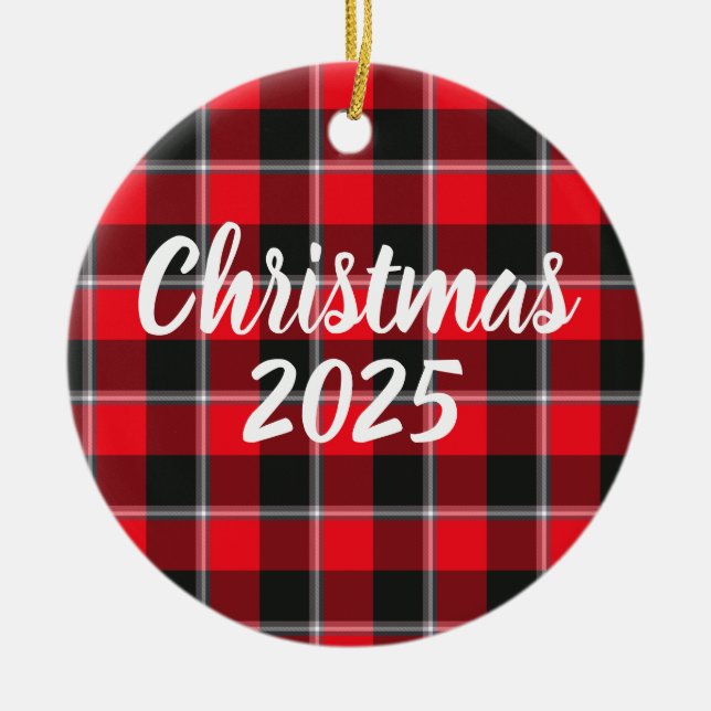 Ornamento De Cerâmica Fita Vermelha e Xadrez de Metal Pesado (Frente)