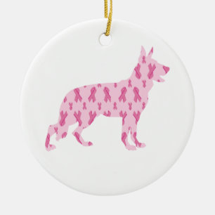 Ornamento De Cerâmica Fitas cor-de-rosa do cancer do german shepherd