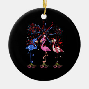 Ornamento De Cerâmica Flamingo American Flag para 4 de julho
