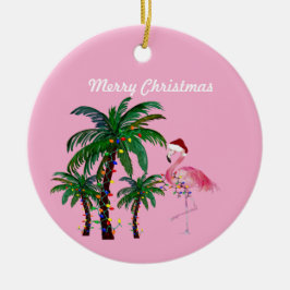Ornamento De Cerâmica Flamingo and palm tree Christmas Ornament