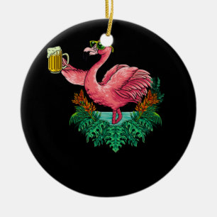Ornamento De Cerâmica Flamingo Bebendo Beer Party