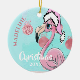 Ornamento De Cerâmica Flamingo Christmas Santa Hat Blue Rosa Girassol