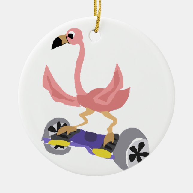 Ornamento De Cerâmica Flamingo cor-de-rosa engraçado em Hoverboard (Frente)