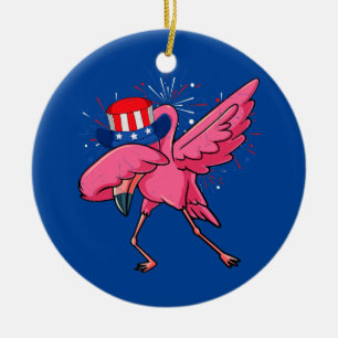 Ornamento De Cerâmica Flamingo Dançando Tio Sam Chapéu Bandeira American